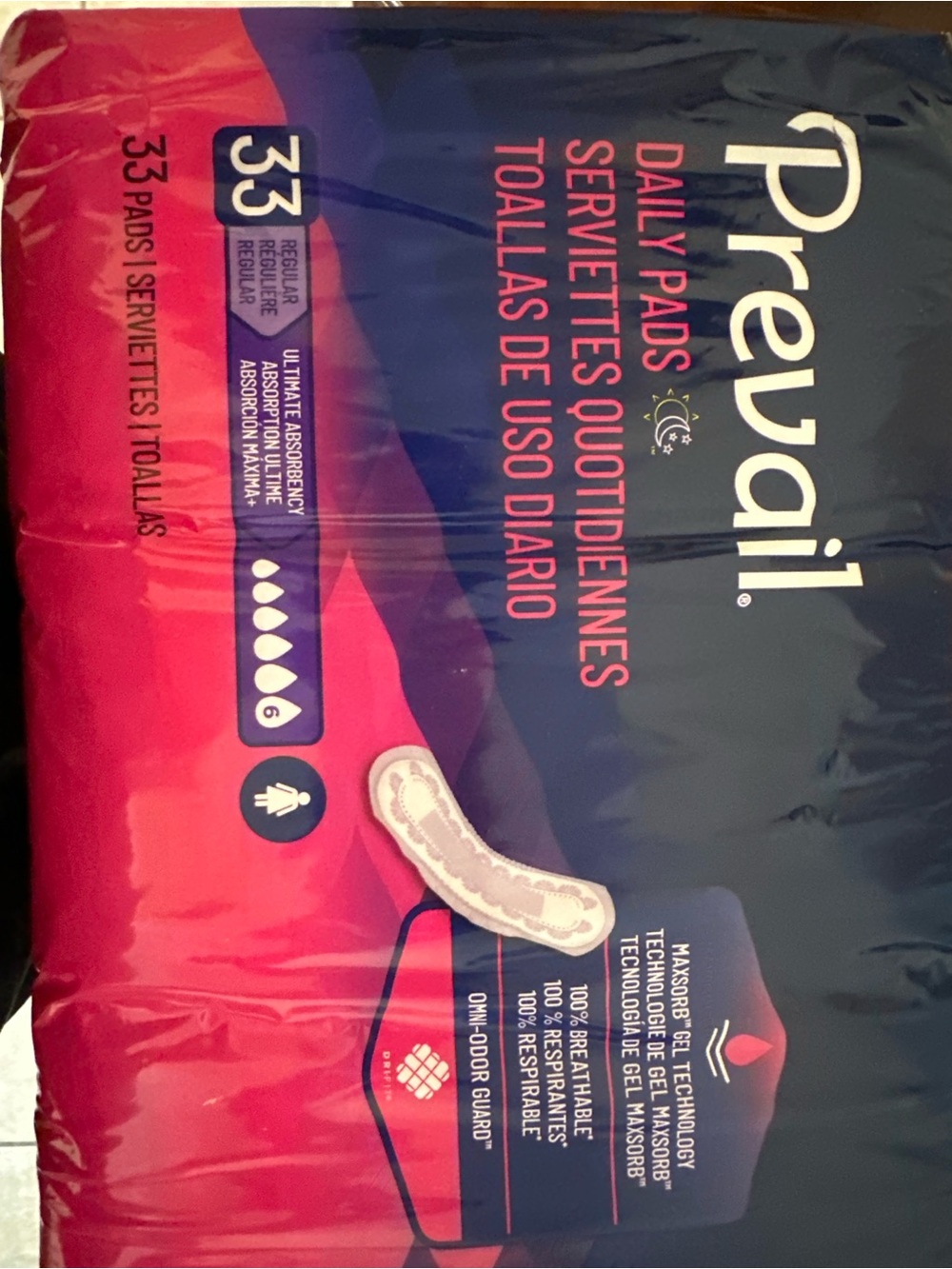 Prevail Daily Pads - Pink and Navy, 33 Count